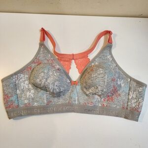 Cacique Women's Gray and Coral Lace Bralette